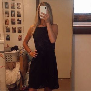 FLORAL HALTER NECK BLACK DRESS